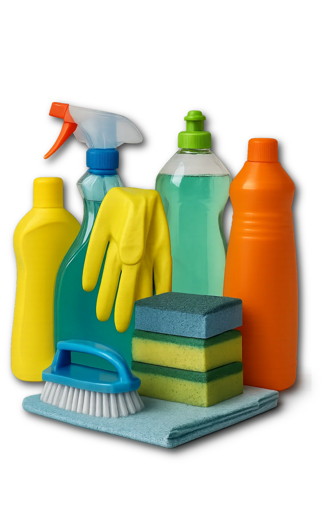 A hand wearing a purple rubber glove is cleaning a window with a blue cloth.
